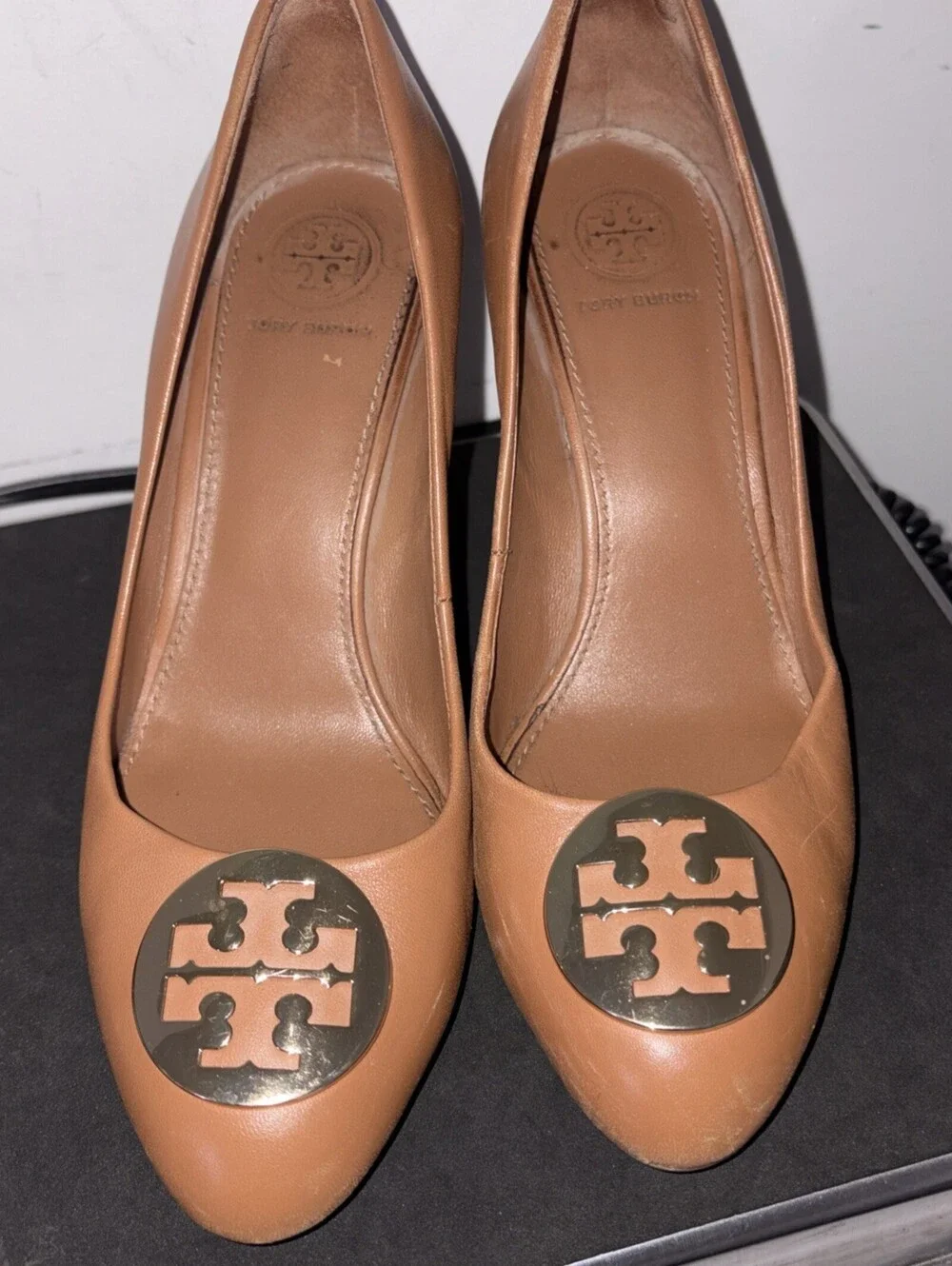 Tory Burch Brown Leather Round Toe Wedge Pumps Size 6 1/2 M